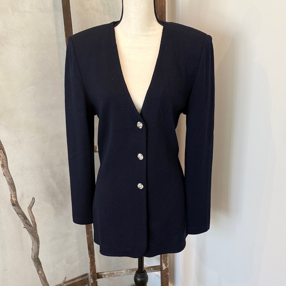 St. John Midnight Blue Blazer with Silver Buttons